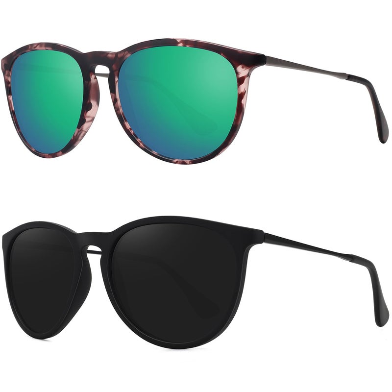 WOWSUN Polarized Sunglasses for Women Vintage Retro Round Mirrored Lens - Image 1